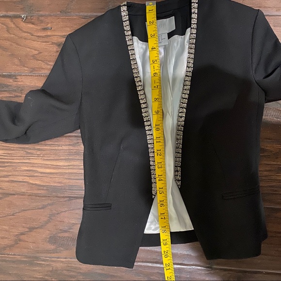 H&M Open Front Black Blazer Jacket Trim With Silver Chain Size 2 - Picture 10 of 12